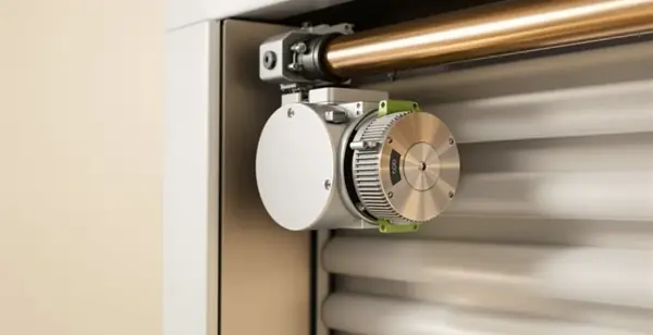 Moteur tubulaire fixé au bout de l’axe d’enroulement d’un volet roulant